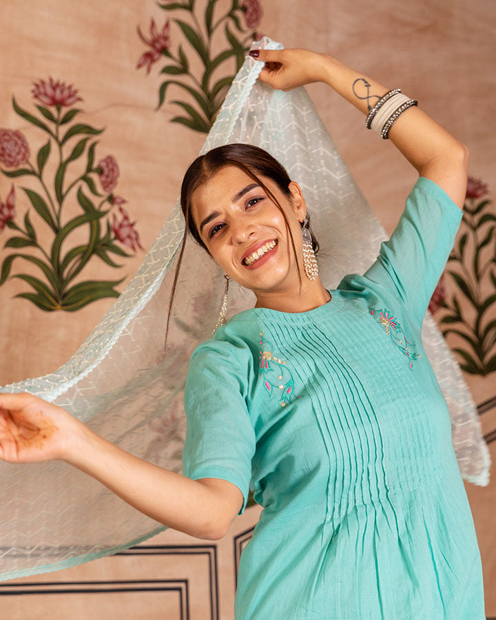 Sky Blue Embroidered Suit