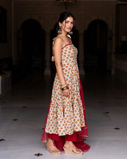 Beige Kamal Tiered Suit Set