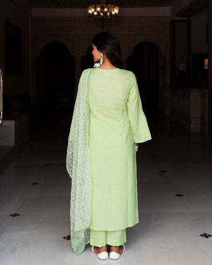 Green Flower Embroidered Suit Set