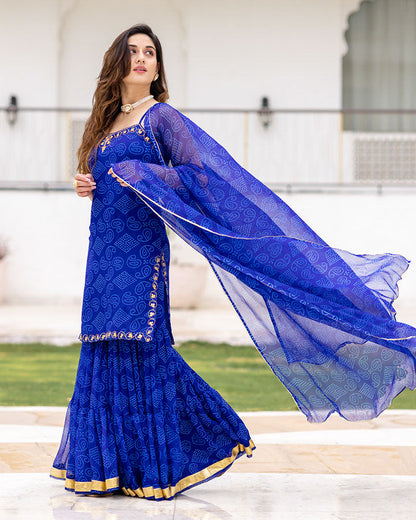 Blue Bandhani Sharara Set