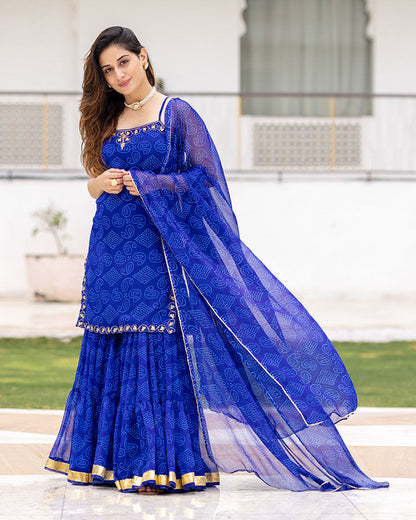 Blue Bandhani Sharara Set