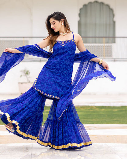 Blue Bandhani Sharara Set