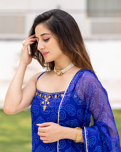 Blue Bandhani Sharara Set