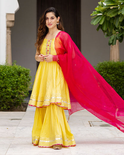 Sunheri Chanderi Sharara Set