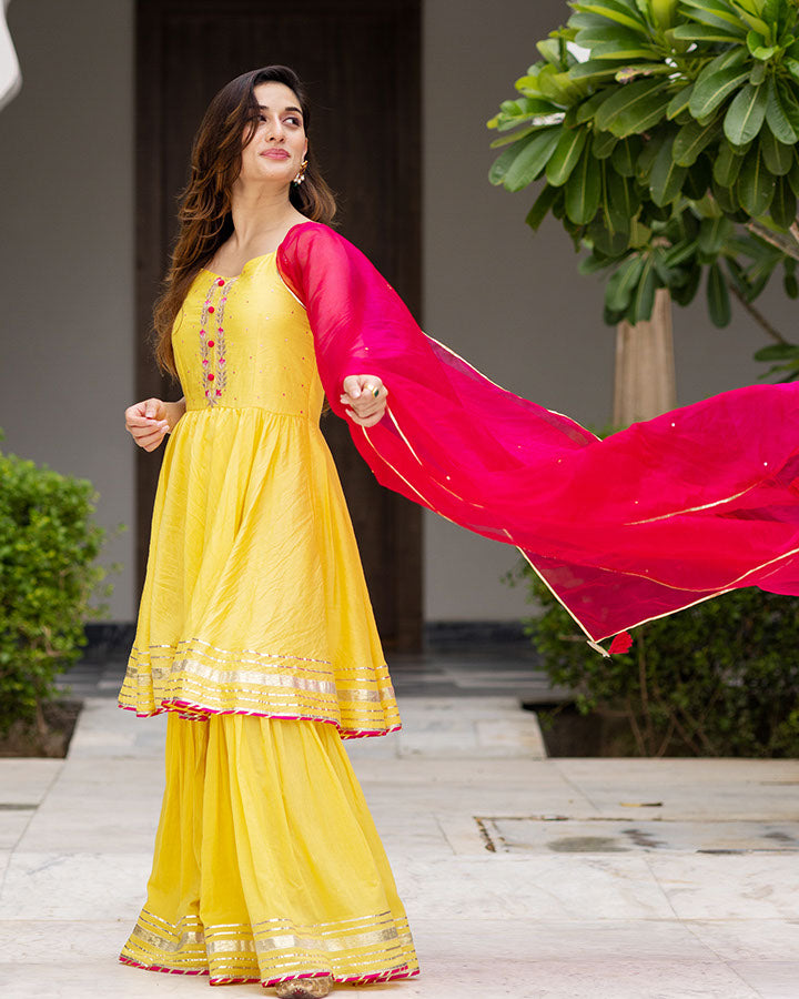 Sunheri Chanderi Sharara Set
