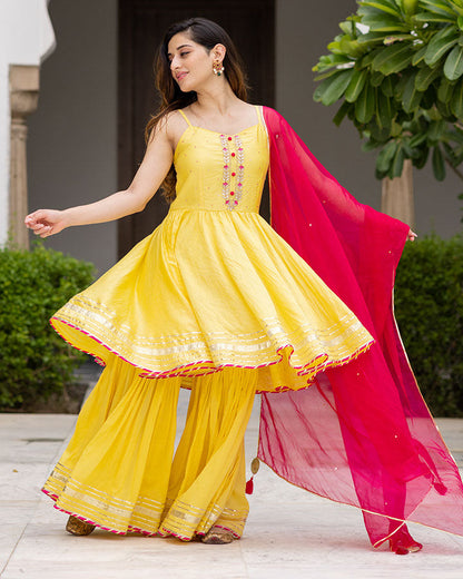 Sunheri Chanderi Sharara Set