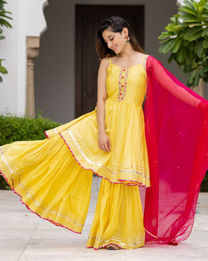 Sunheri Chanderi Sharara Set