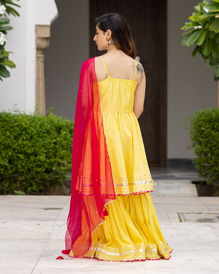Sunheri Chanderi Sharara Set