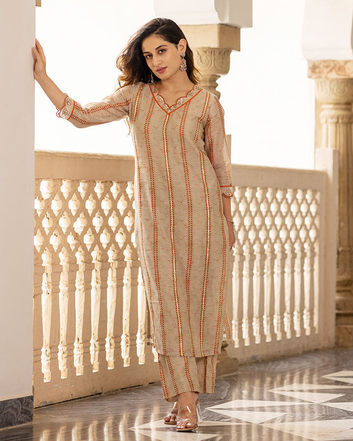 Beige Chanderi Kurta Set