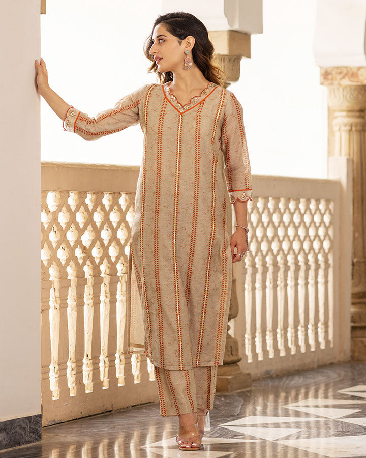Beige Chanderi Kurta Set
