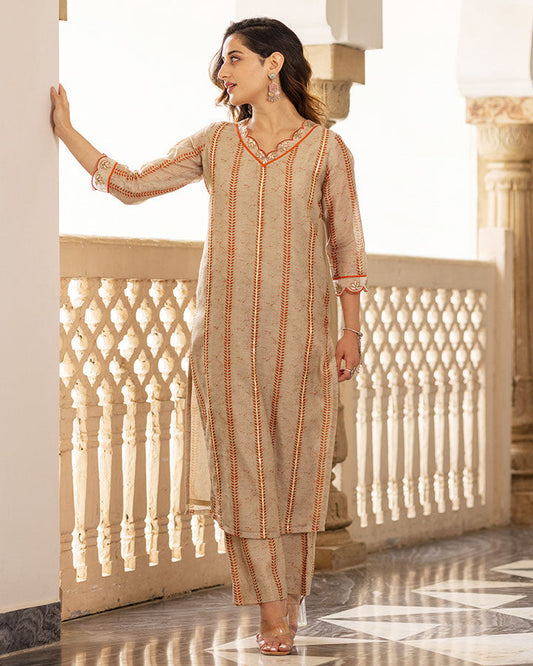 Beige Chanderi Kurta Set