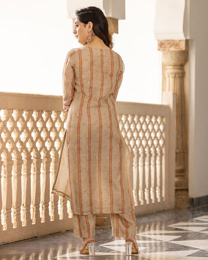 Beige Chanderi Kurta Set