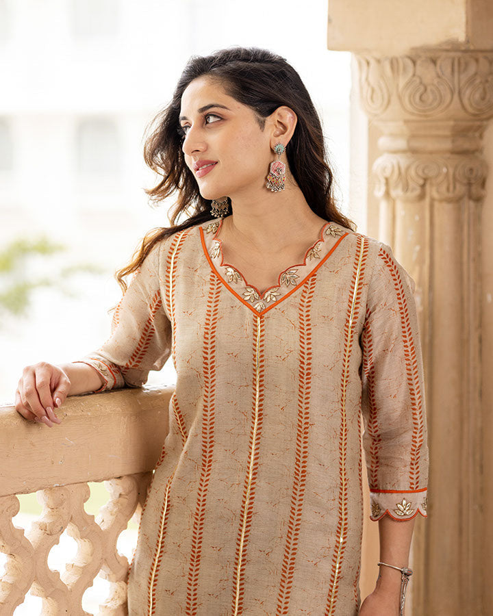 Beige Chanderi Kurta Set