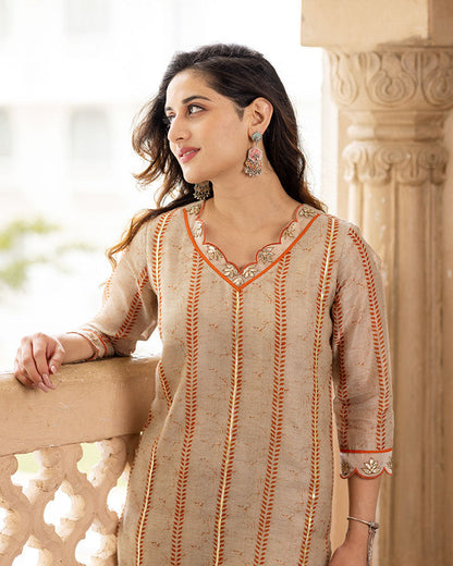 Beige Chanderi Kurta Set