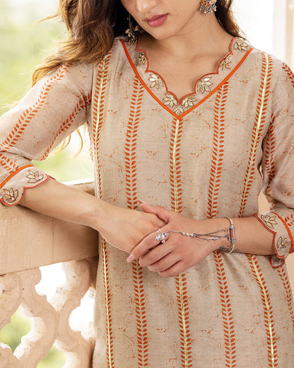 Beige Chanderi Kurta Set