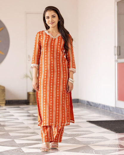 Orange Stripe Kurta Set