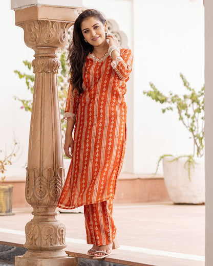 Orange Stripe Kurta Set