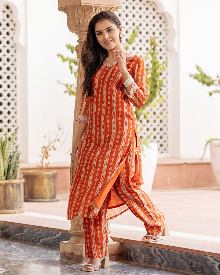 Orange Stripe Kurta Set