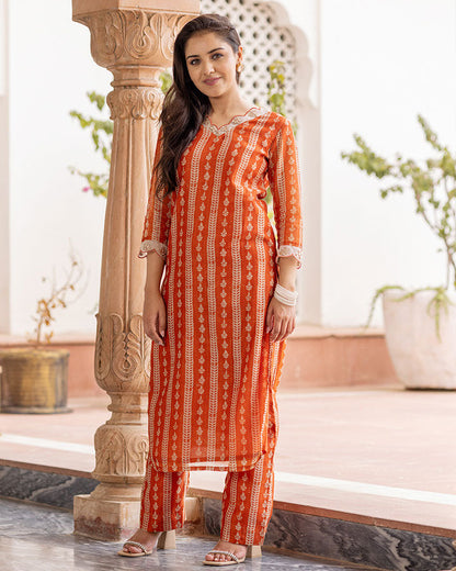 Orange Stripe Kurta Set