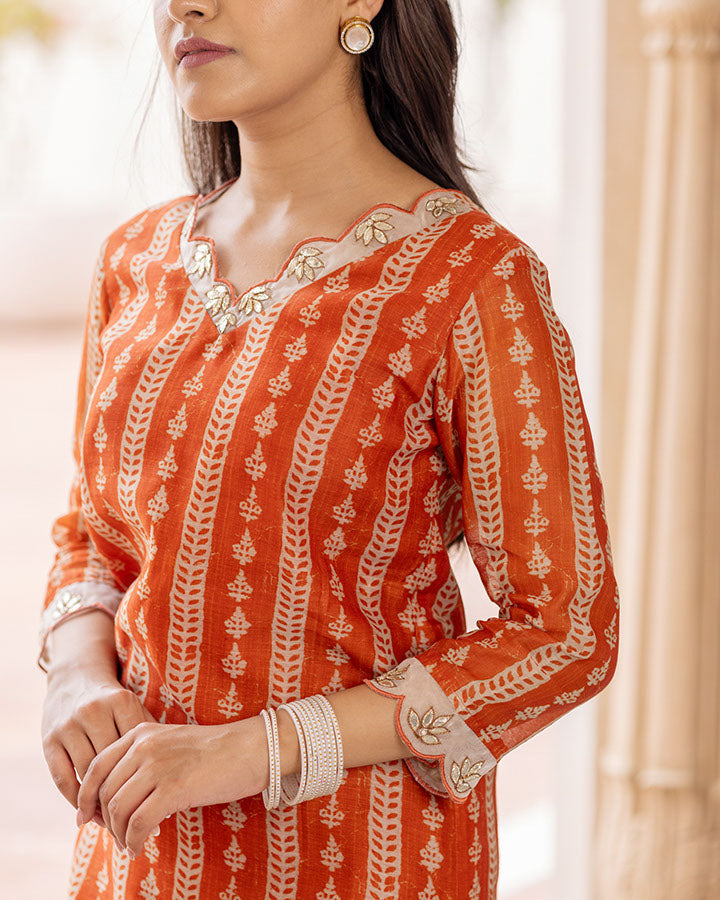 Orange Stripe Kurta Set