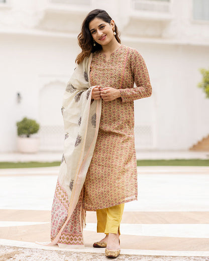 Pink Flower Chanderi Suit