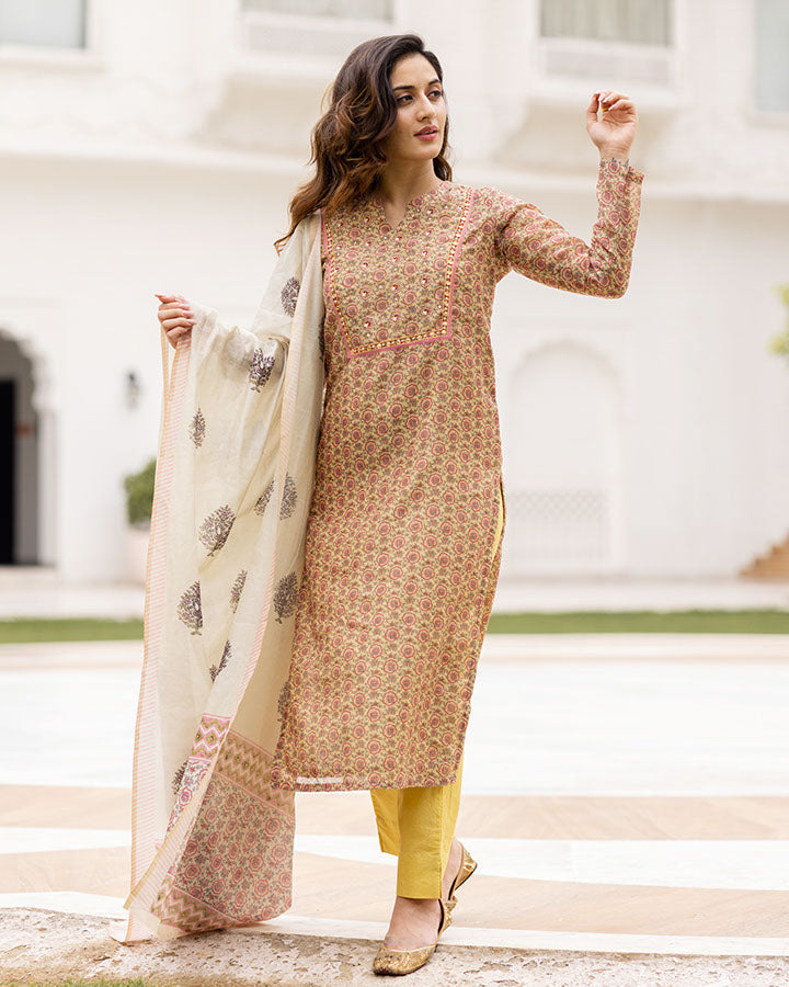 Pink Flower Chanderi Suit