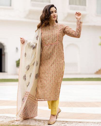 Pink Flower Chanderi Suit