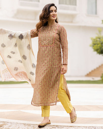 Pink Flower Chanderi Suit