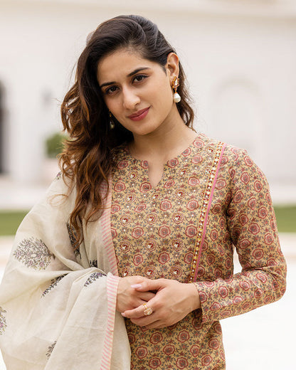 Pink Flower Chanderi Suit