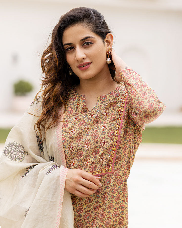 Pink Flower Chanderi Suit