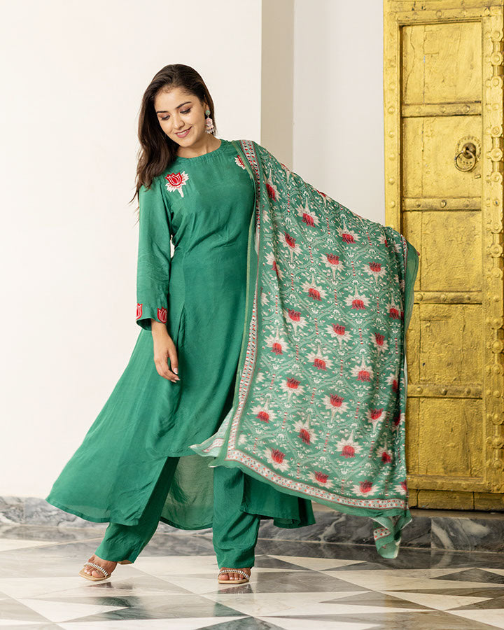 Green Patchwork Suit Set