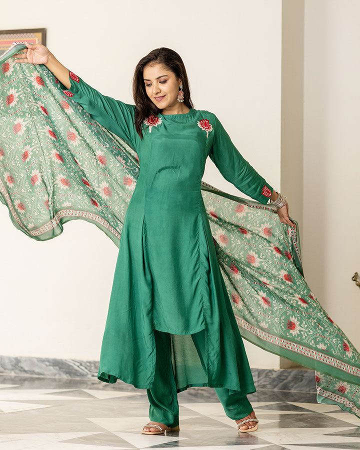 Green Patchwork Suit Set