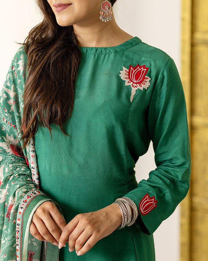 Green Patchwork Suit Set
