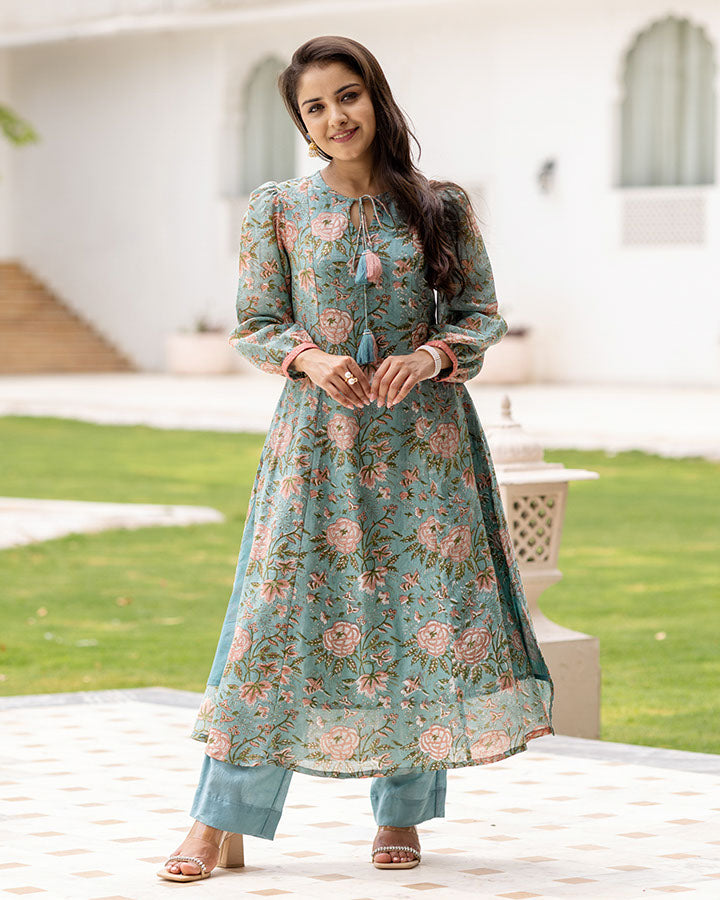Teal Gulabi Kurta Set