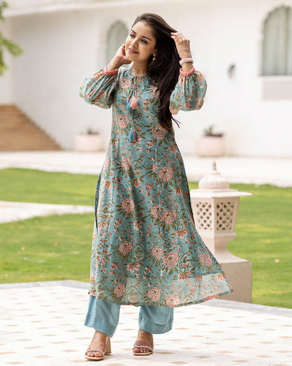 Teal Gulabi Kurta Set