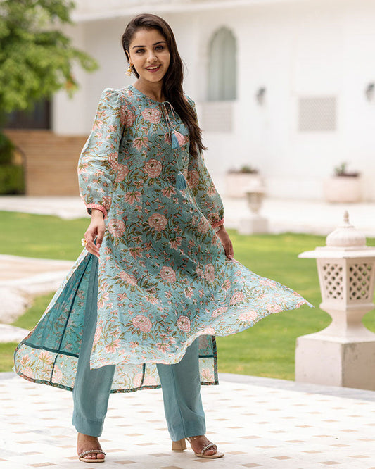 Teal Gulabi Kurta Set