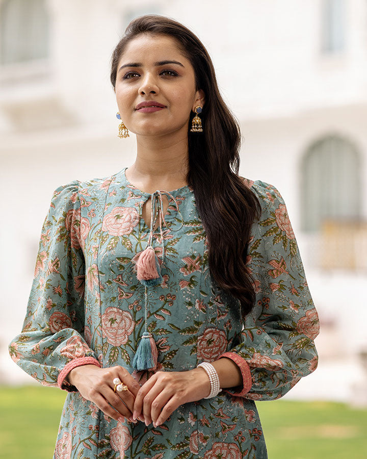 Teal Gulabi Kurta Set