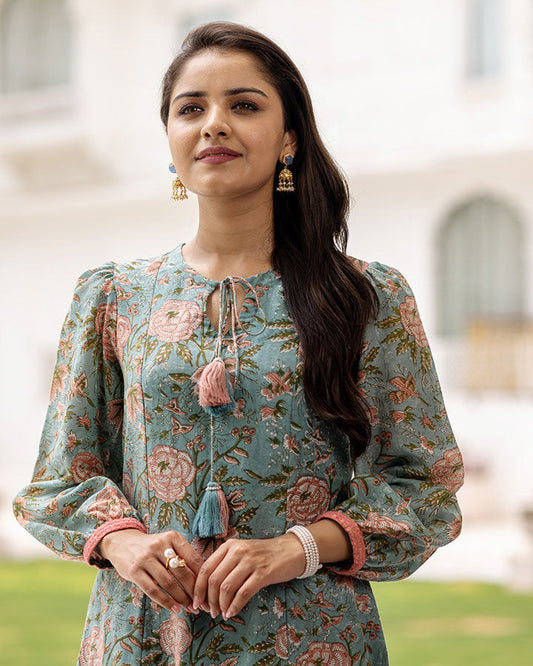 Teal Gulabi Kurta Set