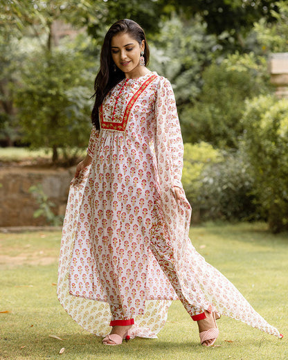 White Jaal Cotton Suit Set