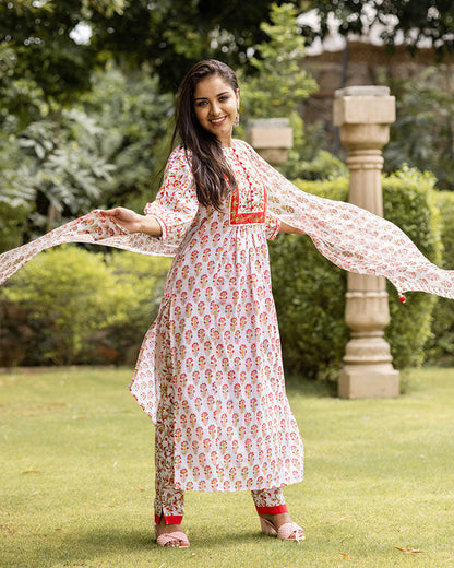 White Jaal Cotton Suit Set