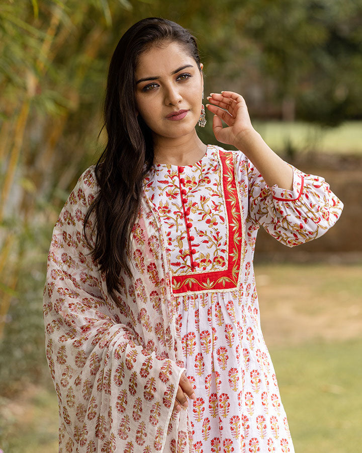 White Jaal Cotton Suit Set