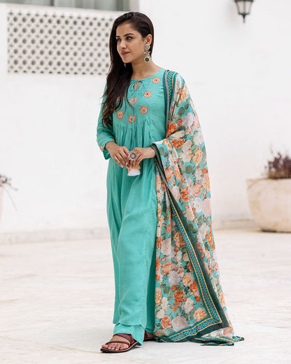 Turquoise Patchwork Suit Set