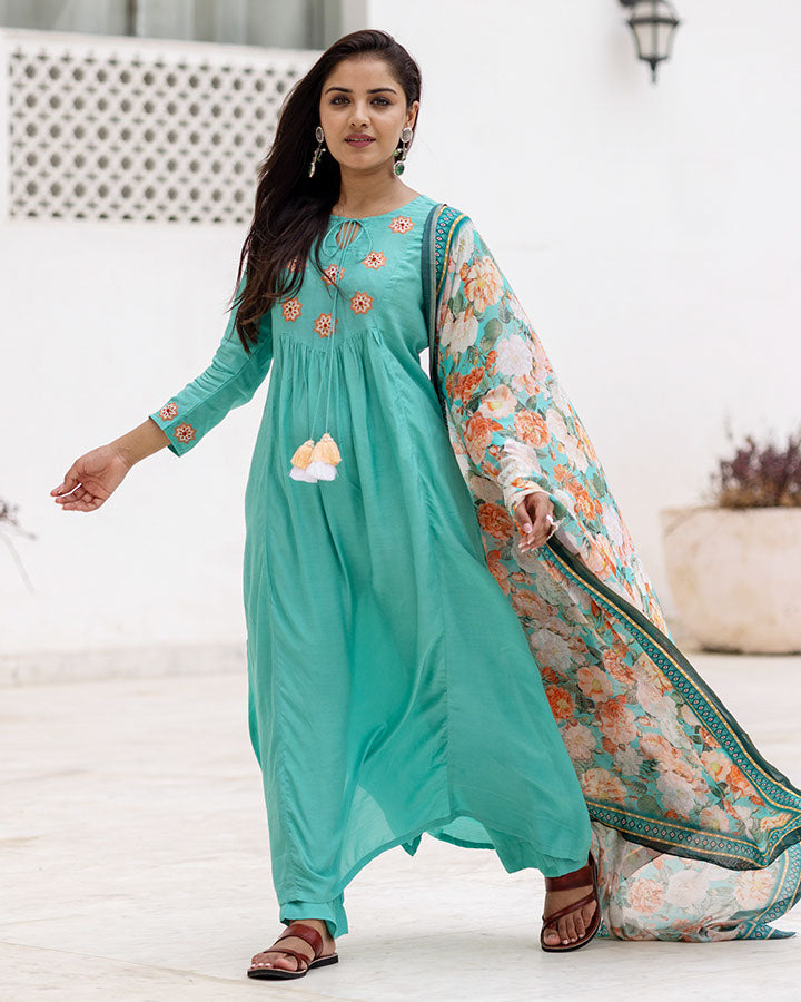 Turquoise Patchwork Suit Set