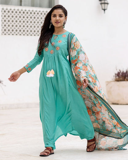 Turquoise Patchwork Suit Set