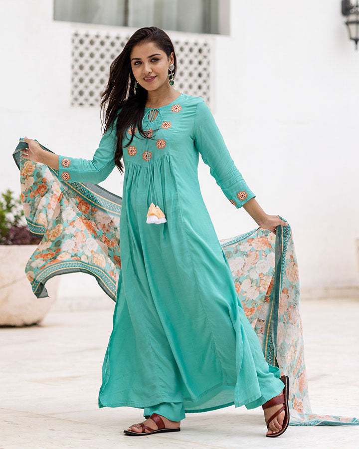 Turquoise Patchwork Suit Set