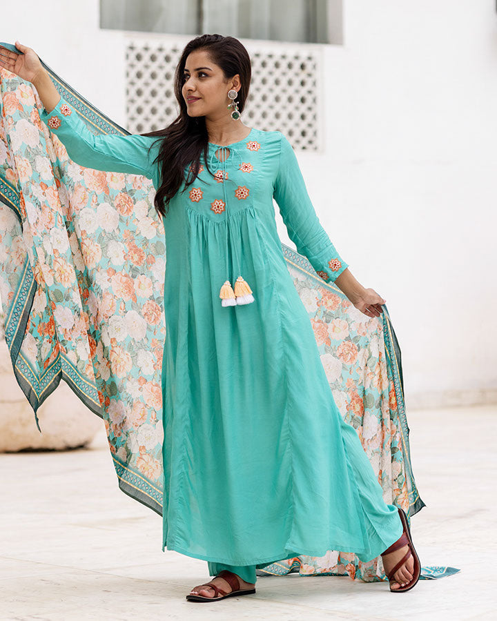 Turquoise Patchwork Suit Set