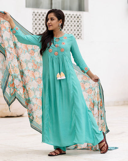 Turquoise Patchwork Suit Set