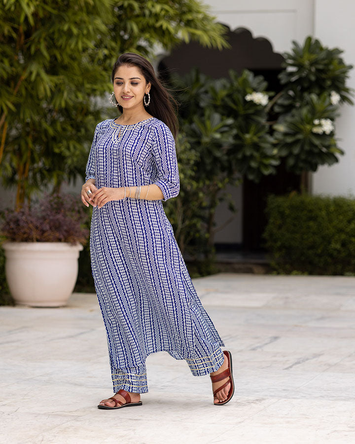 Tribal Blue Kurta Set
