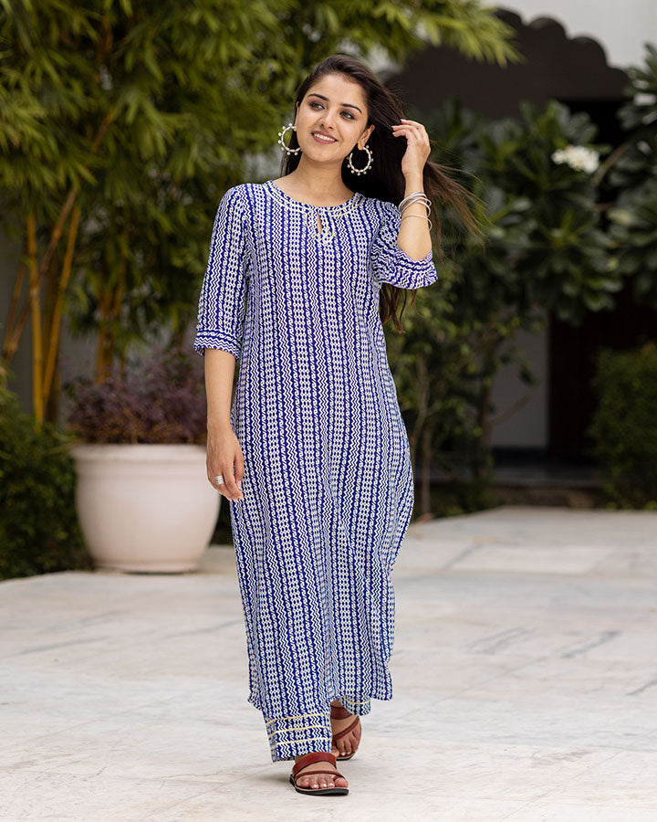 Tribal Blue Kurta Set
