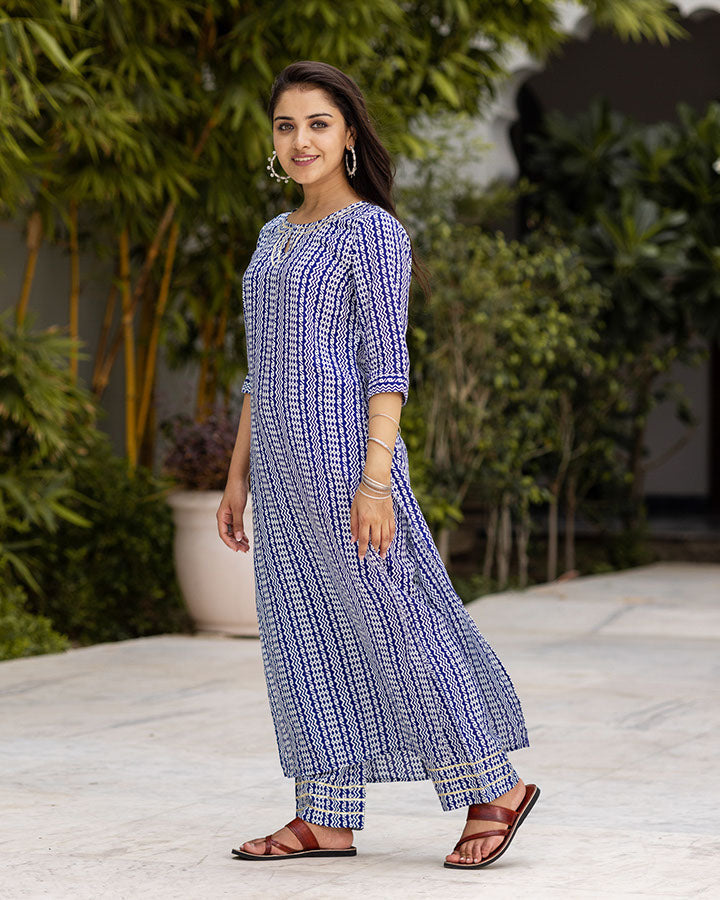 Tribal Blue Kurta Set